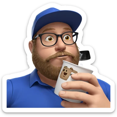 relaxed man with coffee cup sticker