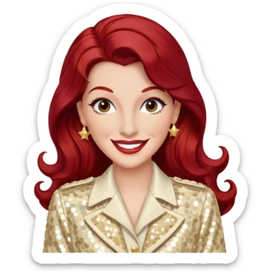 LaVerne Andrews from The Andrews Sisters with long dark red hair, cream sequin outfit sticker