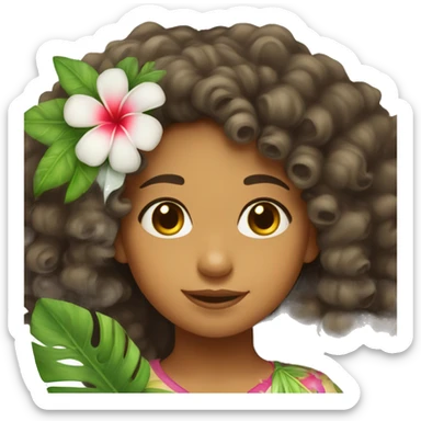 A cute mixed race island girl with curly hair and a hawaian flower in her hair  sticker
