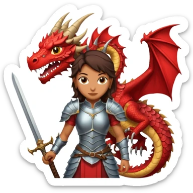 Fierce Latina in armor with a sword next to beheaded dragon sticker