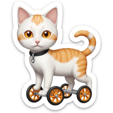 full body small short hair ginger and white cat with orange eyes walking in a wheelchair for cats sticker
