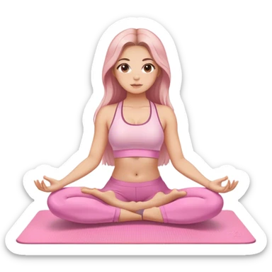 Balayage long hair and brown eyes yoga beautiful girl in light pink pink pink clothes sitting on a yoga mat sticker