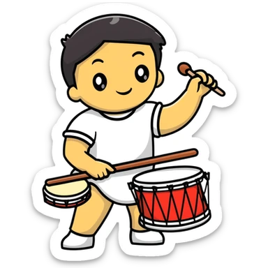 Person playing a drum to announce sahur time during Ramadan sticker