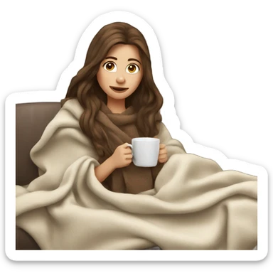 Brown hair Girl drinking coffee, with a cozy blanket sticker