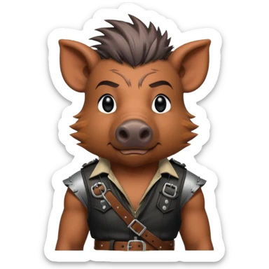 wild boar, punk hair, half body, standing, belt sticker