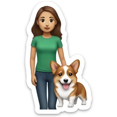 Brown hair girl with tricolor corgi sticker