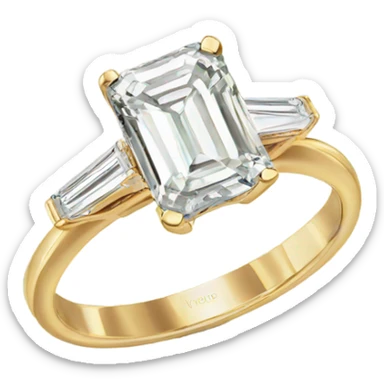 gold solitaire emerald cut engagement ring sticker