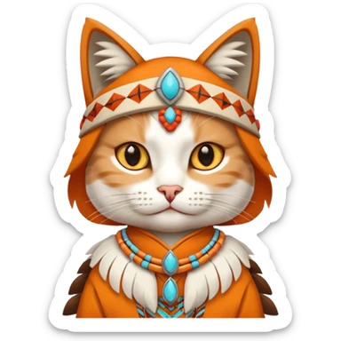 Cat in a Native American costume sticker