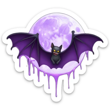 realistic full moon dripping purple behind with vampire bat wings flying in front sticker