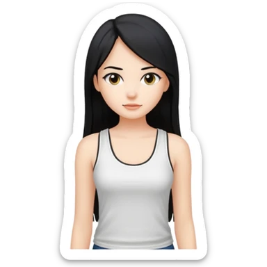 a pretty bratz fair girl with long straight black hair  with a white tank top sticker