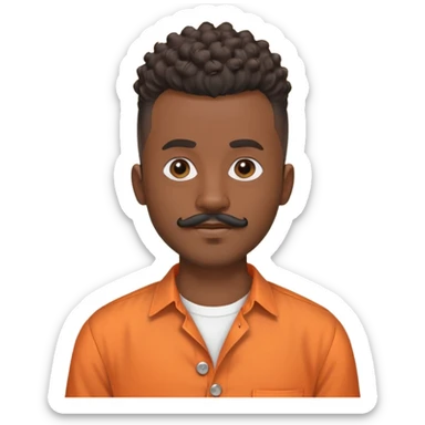 i need a black man with a mohawk in the center and a blad from sides and a beard and a moustache be should be wearing an orange button up shirt with no collar and a round neck and he should be balck and the hairs should be curly sticker