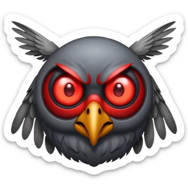 Create a scary emoji of the mothman with bright red eyes and as depicted in the legend sticker