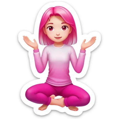 Girl kneeling in playful pose, transparent glass style, bright pink gradient, with shadows and highlights, minimalist design sticker