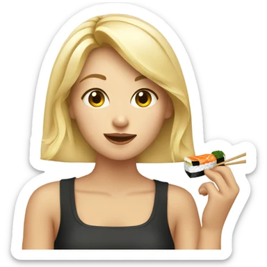 Blonde girl eating sushi sticker