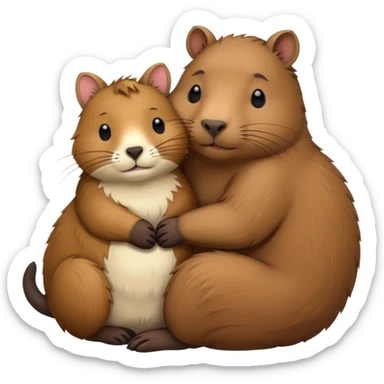 capybara and a cat cudding with each other sticker