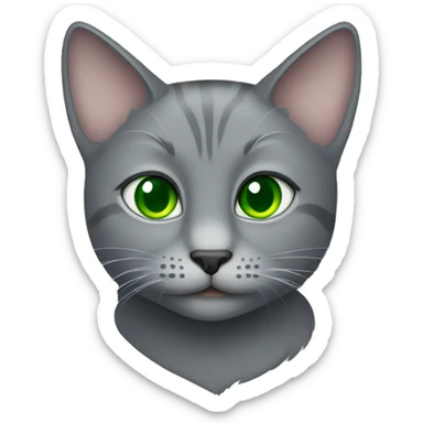 A grey cat with a cute face and green eyes sticker