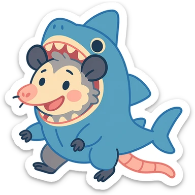 cute cartoon possum dressed up like a shark sticker