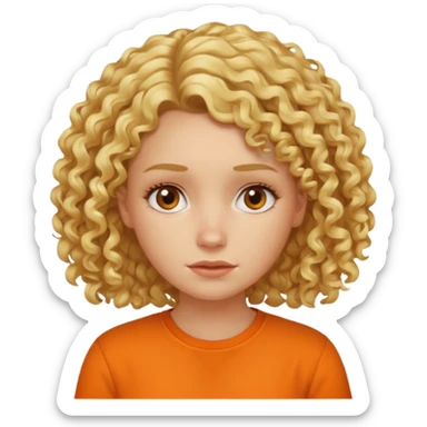 curly blond hair woman in orange shirt no smile sticker