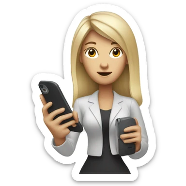 white woman holding big phone sticker