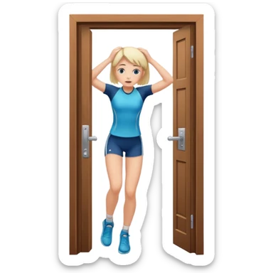 Make an emoji of a girl banging their head on the door frame after jumping  sticker