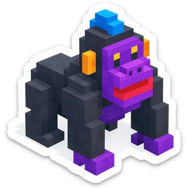 isometric view of a gorilla in voxel style sticker
