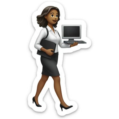 Corporate girl walk with her computer in the hand  sticker