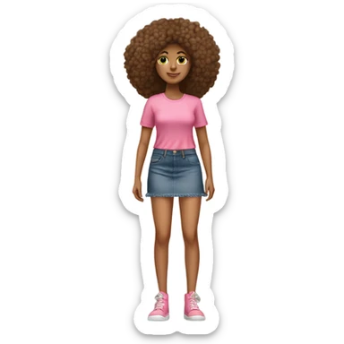 Tan girl with Afro and pink button top and jean skirt full body sticker