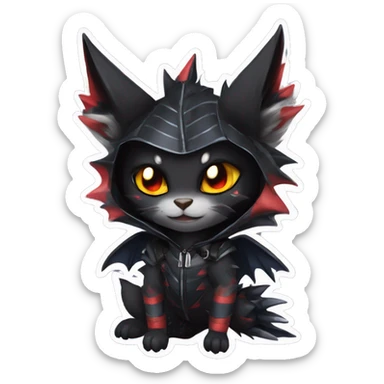 Cool Anthro Black Bat-Nargacuga-Litten-cat-Pokémon with edgy stripes hoodie spiked collar punk Full Body sticker