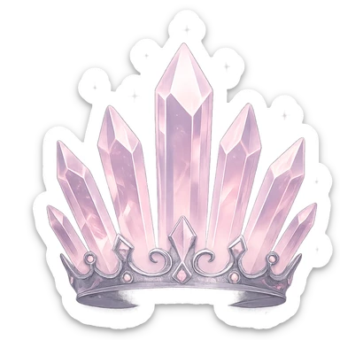 crystal crown in light pink with silver accents, shimmering magical glow, transparent background sticker