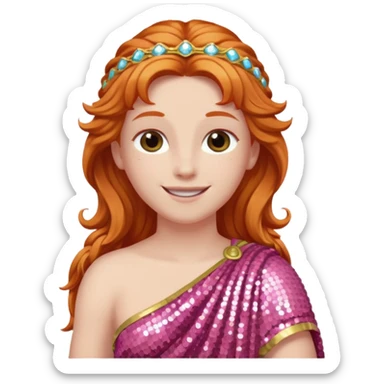 Venus from Roman Deities with long ginger hair, pink sequin toga sticker