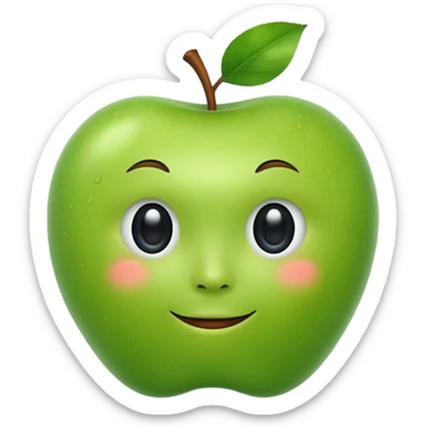Green apple with face sticker