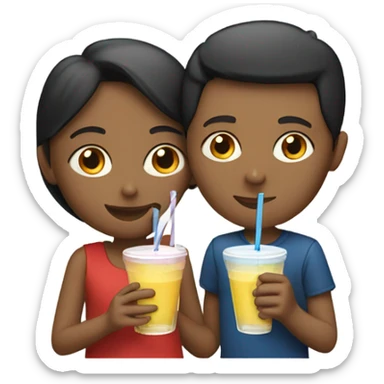 A girl and a boy sharing a drink with two straws  sticker
