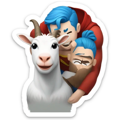 White superman with red hair flying with a blue haired goat sticker