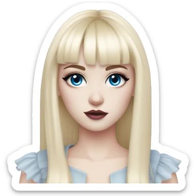 blue eyes white skin blonde hair with bangs pink gothic makeup  sticker