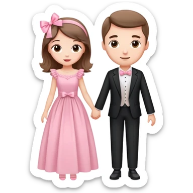 Elegant girl with a beautiful flowy dress delicate pink bow and man together in Montenegro holding hands elegant  sticker