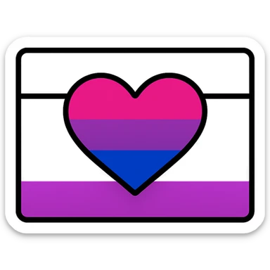 asexual pride flag background with a large heart in the middle, heart uses bisexual flag stripes, simple and modern, flat and iconic, minimalistic style sticker