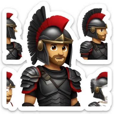 Fantasy spartan warrior male wearing detailed black armor with a red plumed helmet
 sticker