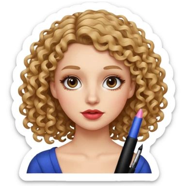 White Girl with shoulder length curly hair, wearing lip liner with lip gloss and mascara. sticker