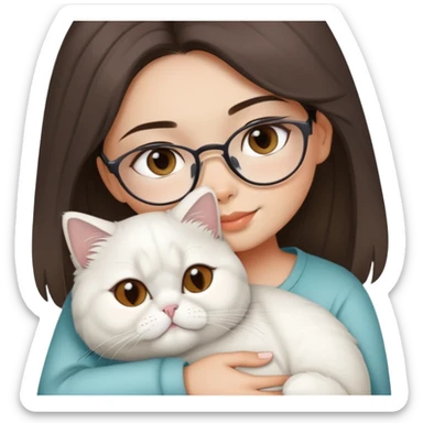 filipina girl with eye glasses snuggling ash white Persian cat sticker