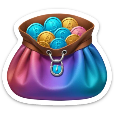 Coins inside brown leather bag, make bag always brown

Change coins color in in gradient of turquoise, blue, pink, purple, and coral sticker