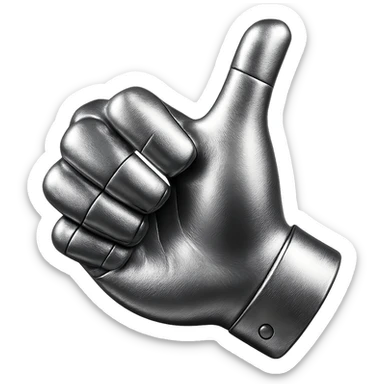 Create a red metallic thumbs down hand with a clear 'dislike' gesture, matching the style and color of the provided chrome style reference image. Remove the background for a clean isolated subject. sticker