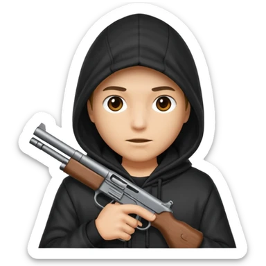 Una persona encapuchada con una pistola que no se ve a la cara sticker