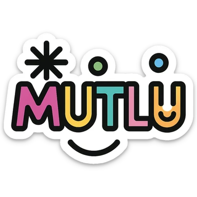 the word 'mutlu' in a colorful lineal icon style, playful and friendly, with color accents sticker