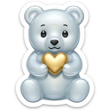 white gummy bear with gold heart sticker