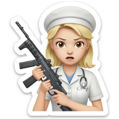 angry blonde nurse with an assault rifle sticker