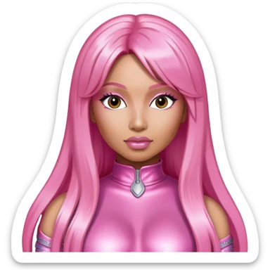 Nicki Minaj with pink long hair and metallic pink outfit sticker