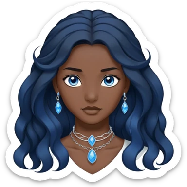katara avatar with blue eyes, dark skin, long wavy jet black hair, sapphire on choker necklace  sticker