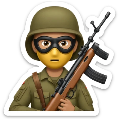 Soldier holding rifle with mask on
 sticker