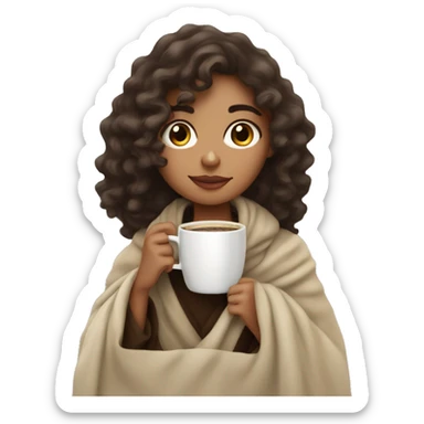 Lightskin girl with wavy hair drinking coffee under a blanket sticker