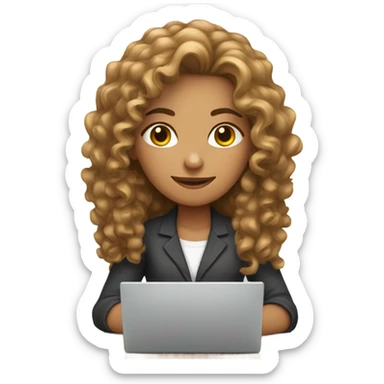 A girl with a curly brown long hair  on laptop working professional  sticker
